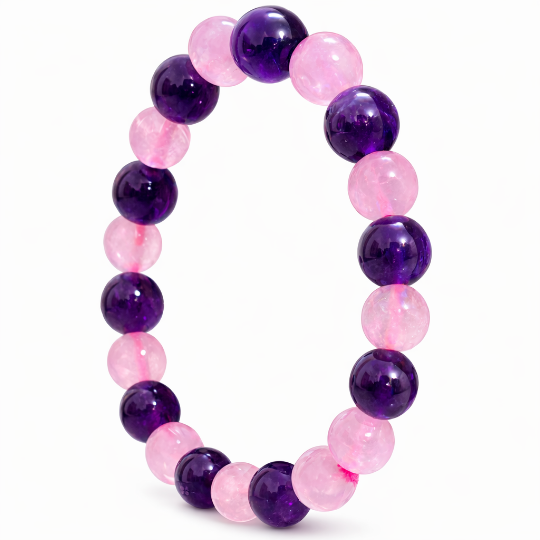 Amethyst and Rose Quartz Crystal Bracelet - Image 2
