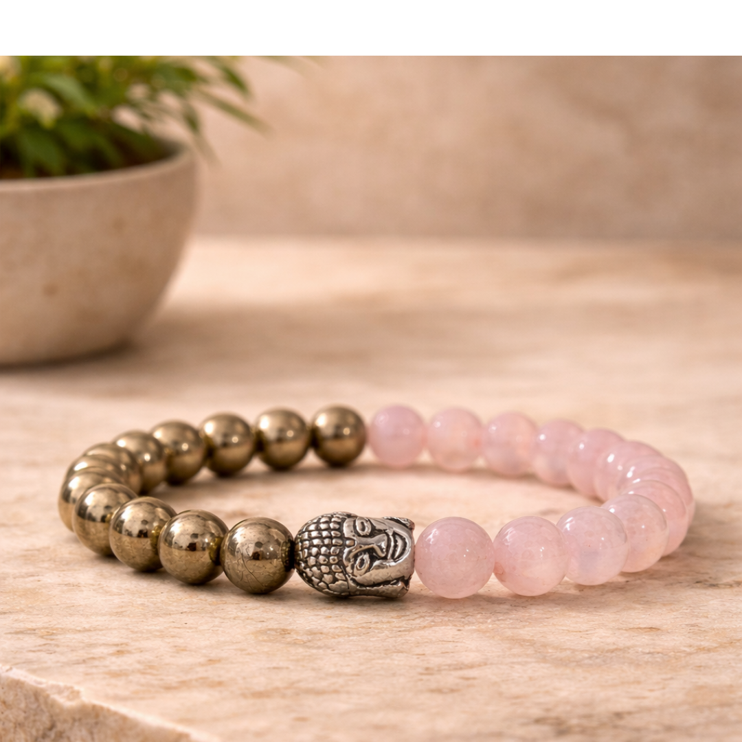 Natural Rose Quartz & Pyrite Bracelet